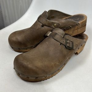 Sanita Womens Clogs size 42 Platform Leather Tan Boho Kristel Stud Mule Buckle